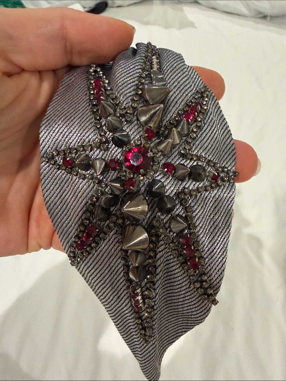 Embellished Silver Headband with Pink Lining - Picture 3 of 3